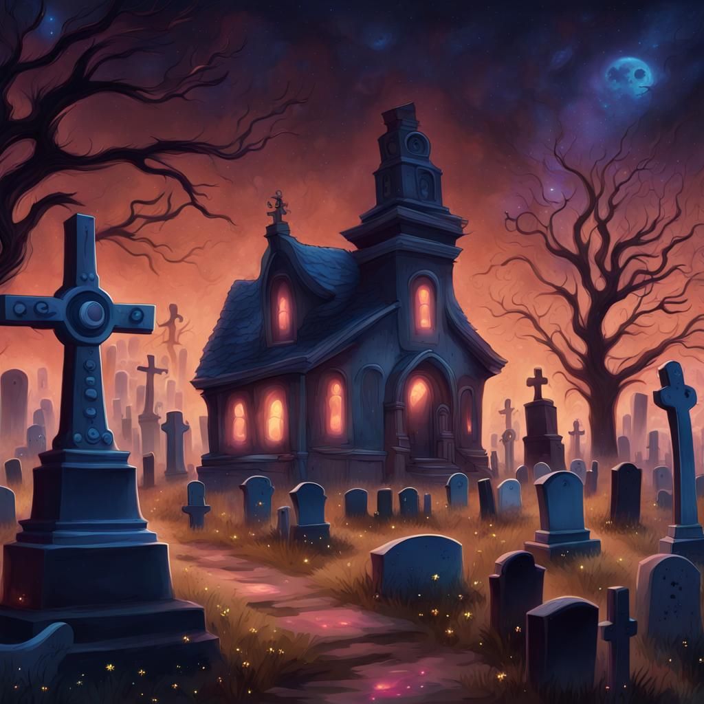 Adorable Ghost in Graveyard: Pixar Style Painting