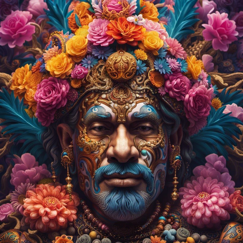 Psychedelic Cyborg King with Artificial Flower Crown