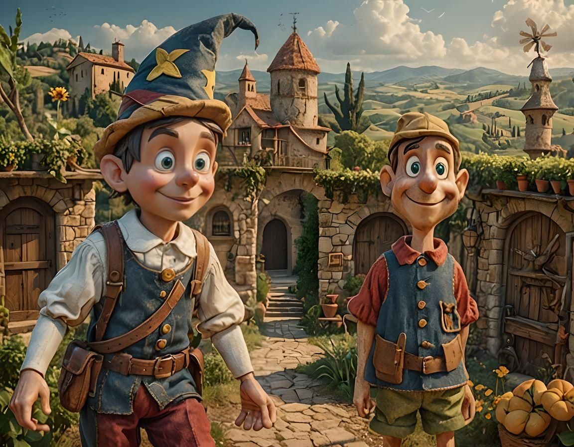 Pinocchio and Friend in Tuscany: Fantasy Concept Art