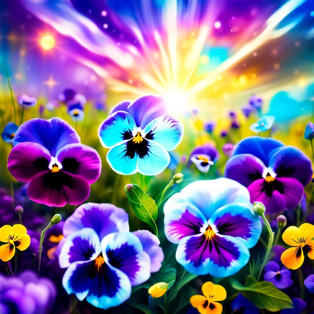 Lush Wild Pansy Meadow in Astral Cosmic Style