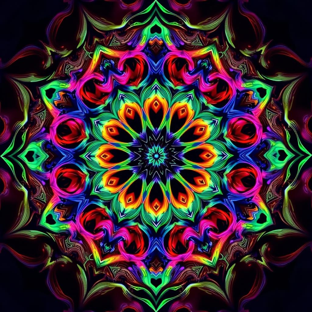 Psychedelic Kaleidoscope Pattern in Surreal Style