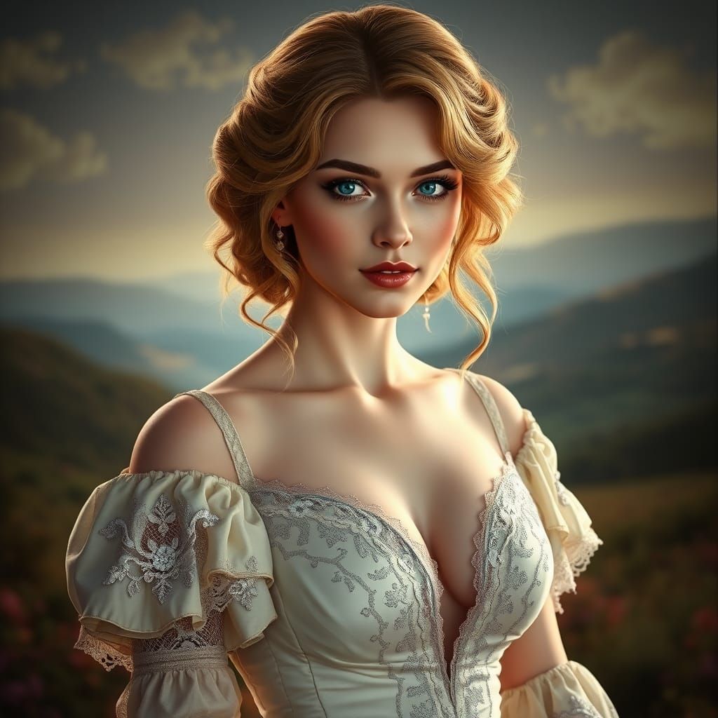 Elegant Woman in Victorian Gown: 3D Render