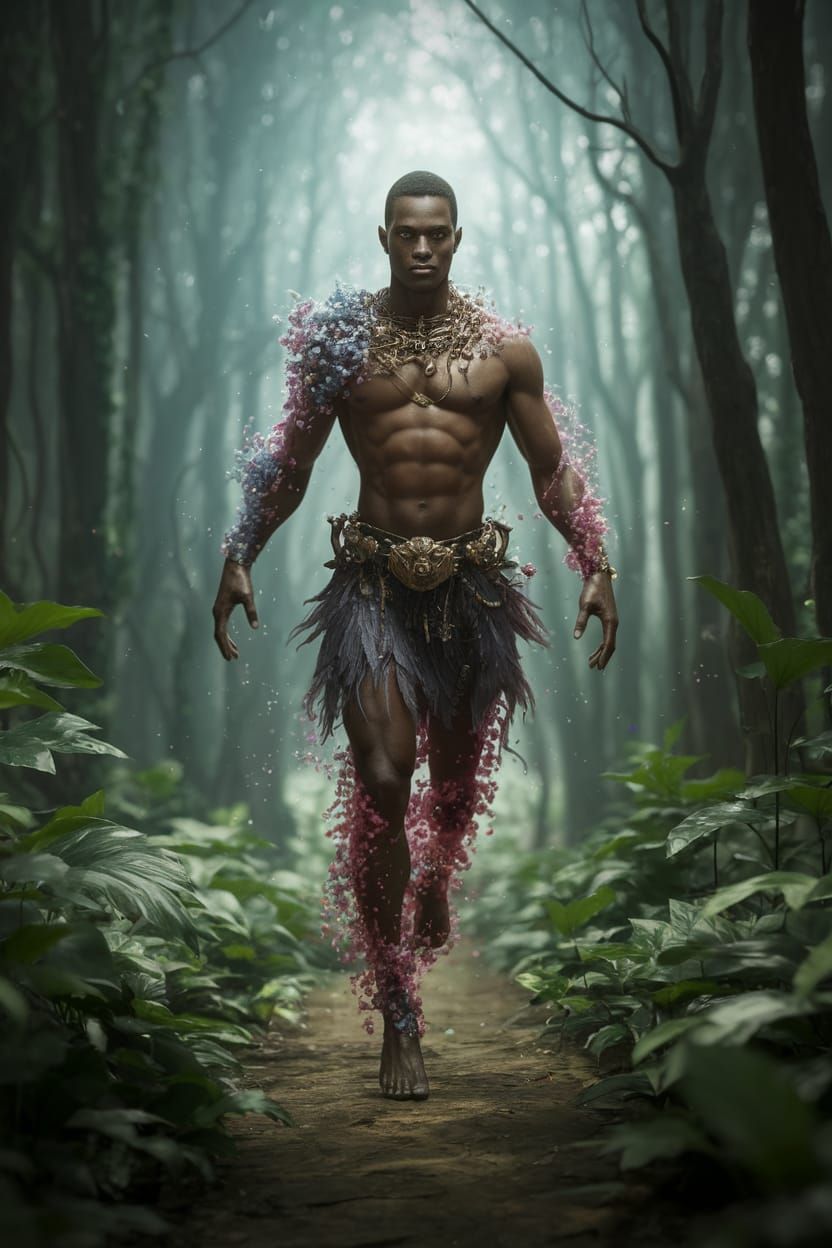 Ethereal African Air Spirit in Vibrant Forest