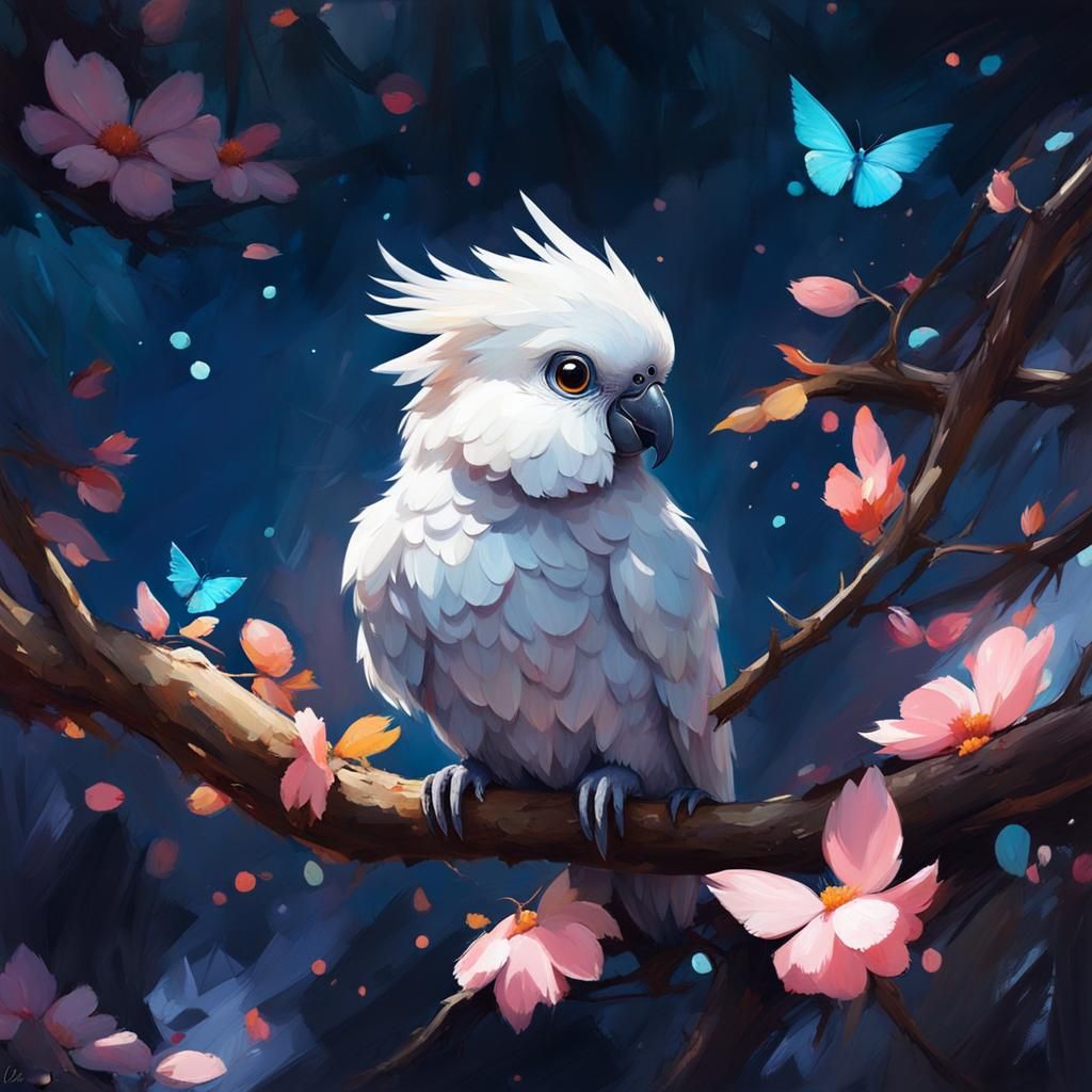 Adorable Baby Cockatoo Oil Painting