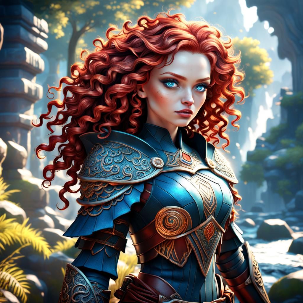 Red-Haired Girl with Blue Eyes: Detailed Matte Painting