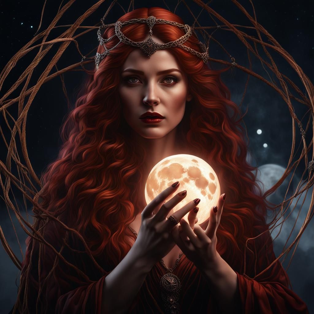 Mysterious Moon Goddess Portrait in Hyperrealism