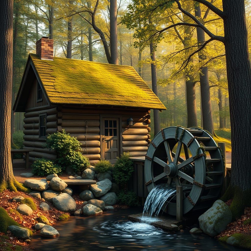 Rustic Waterwheel in Late Afternoon Light, in Impressionist ...