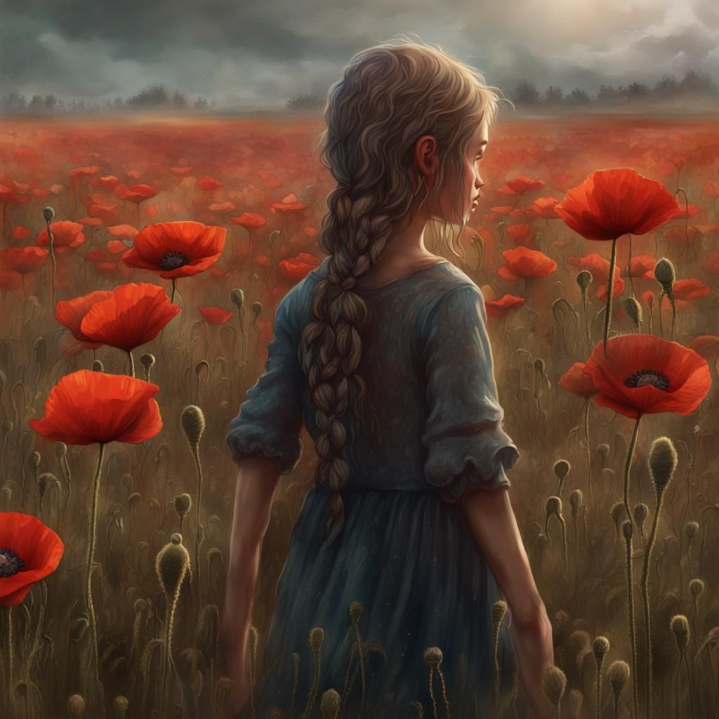 Girls in Poppies Field: Fantasy Matte Painting