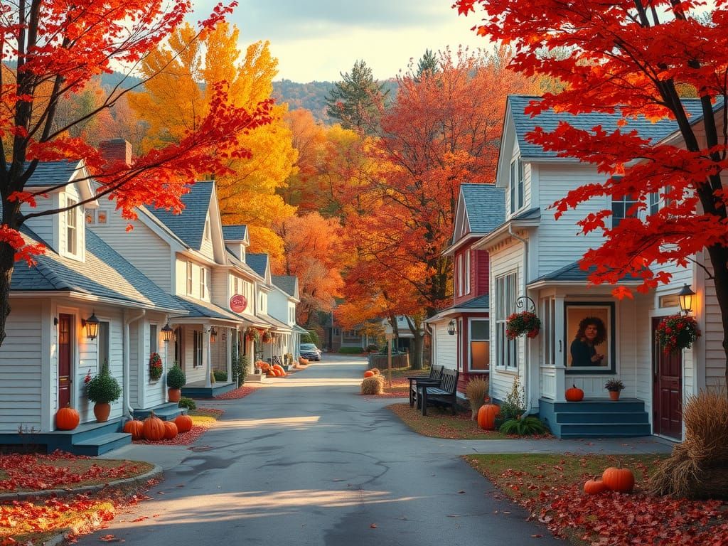 Cozy Vermont Village in Vibrant Autumn Foliage