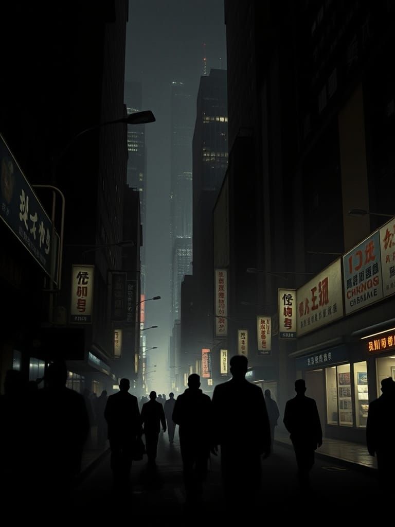 Dark Metropolis Street Scene in Gritty Noir Style