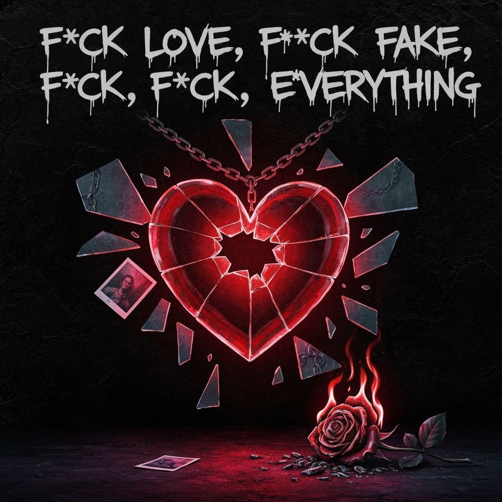 Shattered Crimson Glass Heart on Textured Black Background