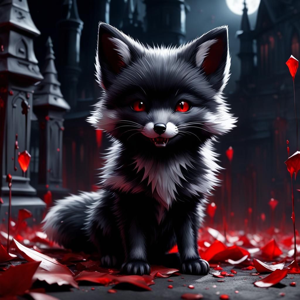 Mystical Vampire Fox in Front of Haunted Mansion