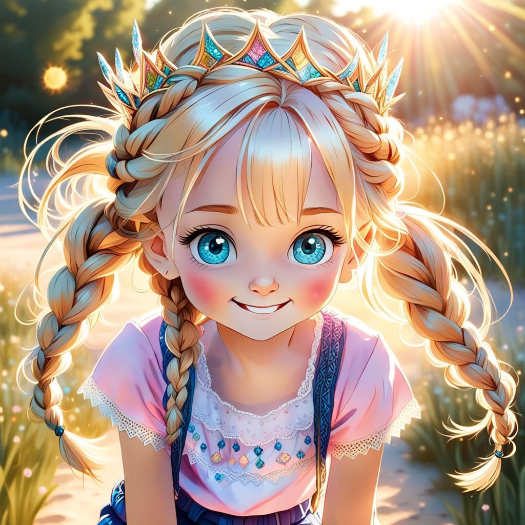 Blonde Girl with Braids: Photorealistic Colored Pencil Art