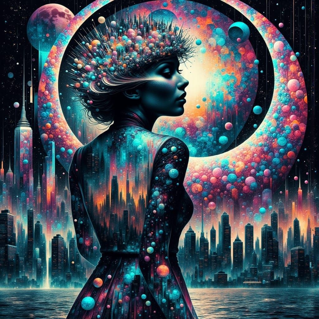 Math Art: Woman Visualizing Complex Formulas as Digital Pain...