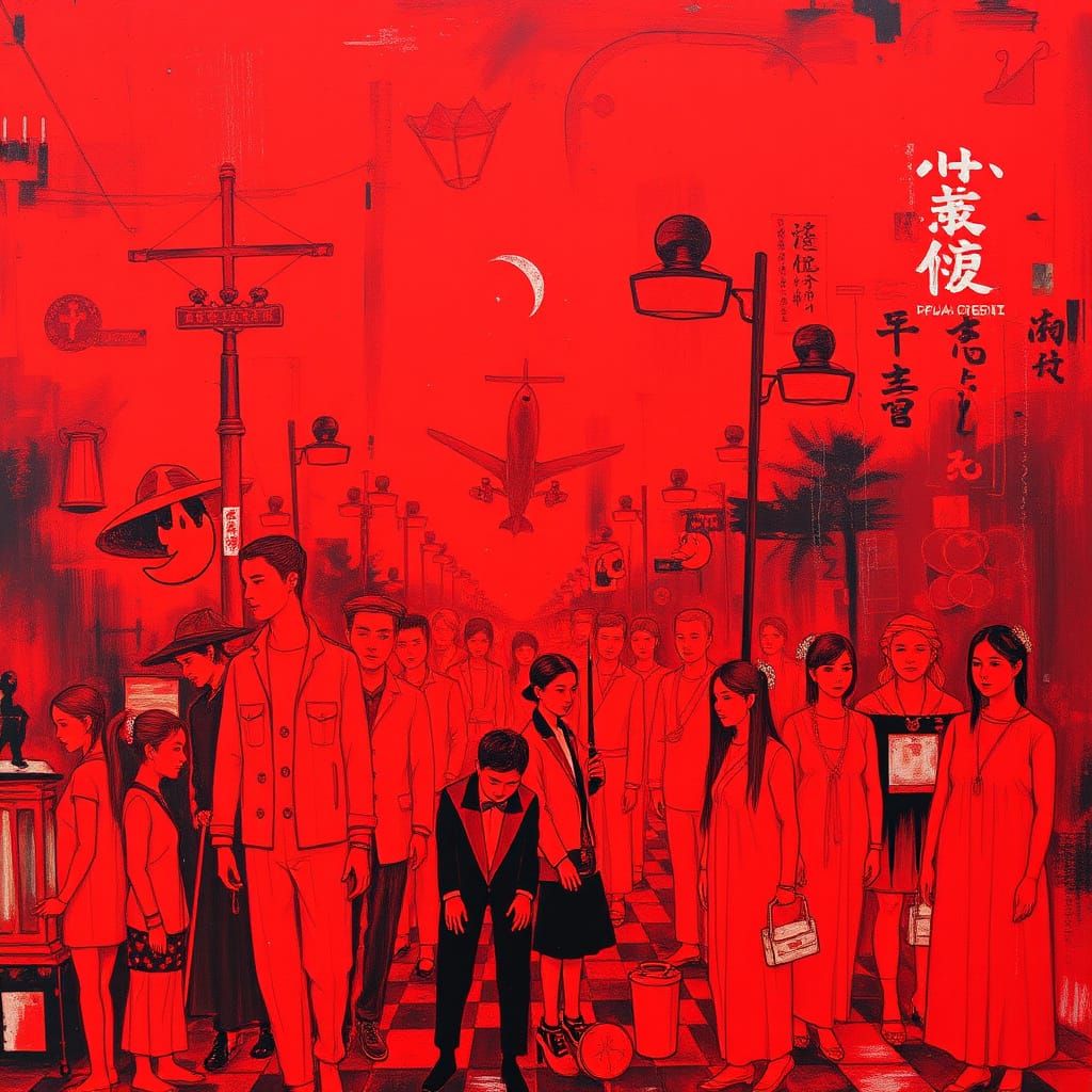 Vibrant Red Expressionism Art