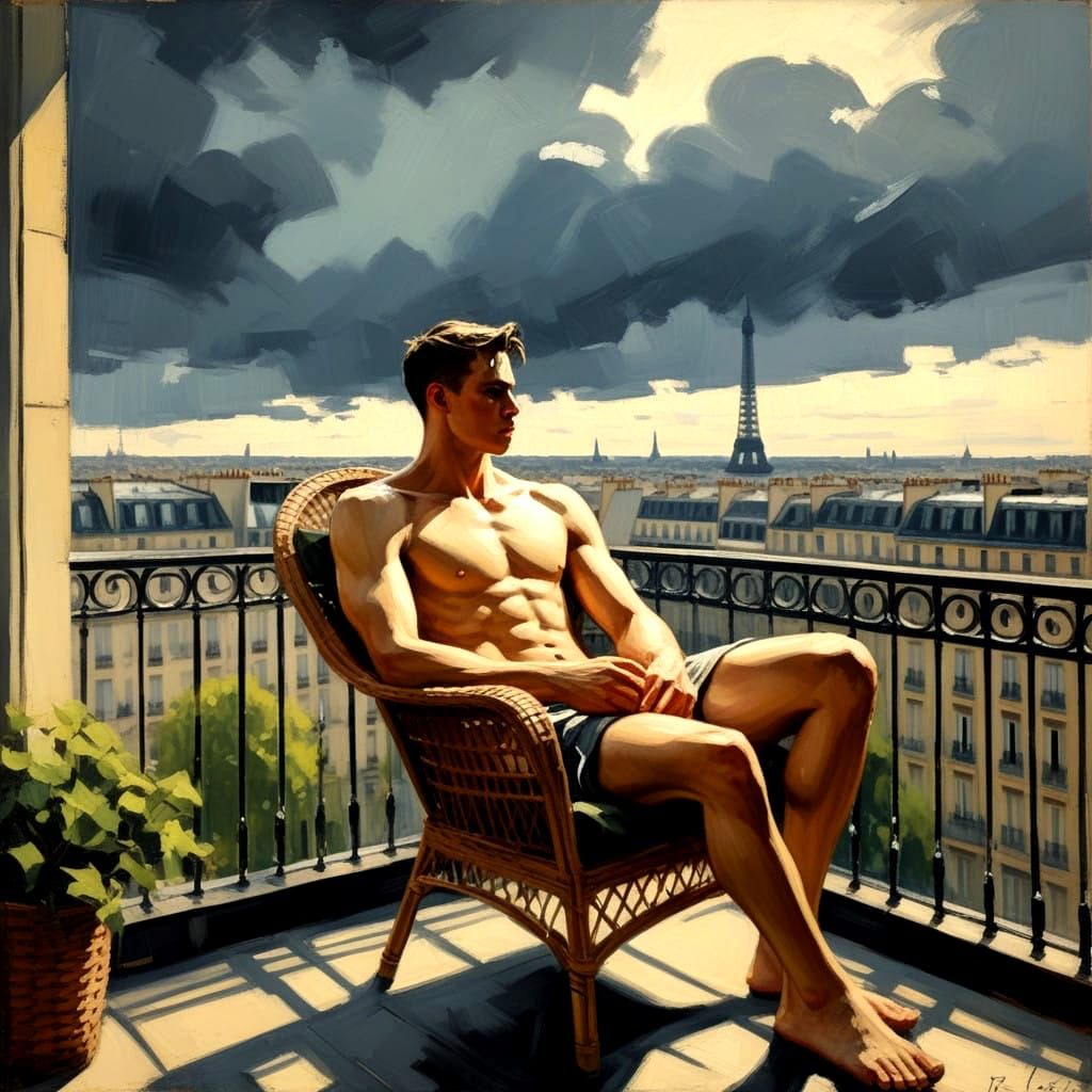 Elegant Gentleman Relaxing in Parisian Sunset