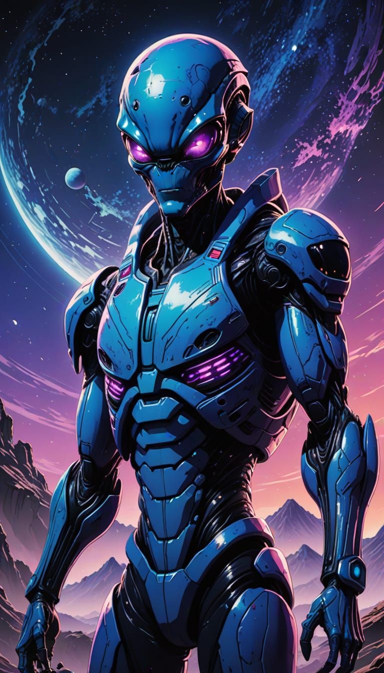 Anime Alien Masterpiece in Vibrant Cel-Shaded Style