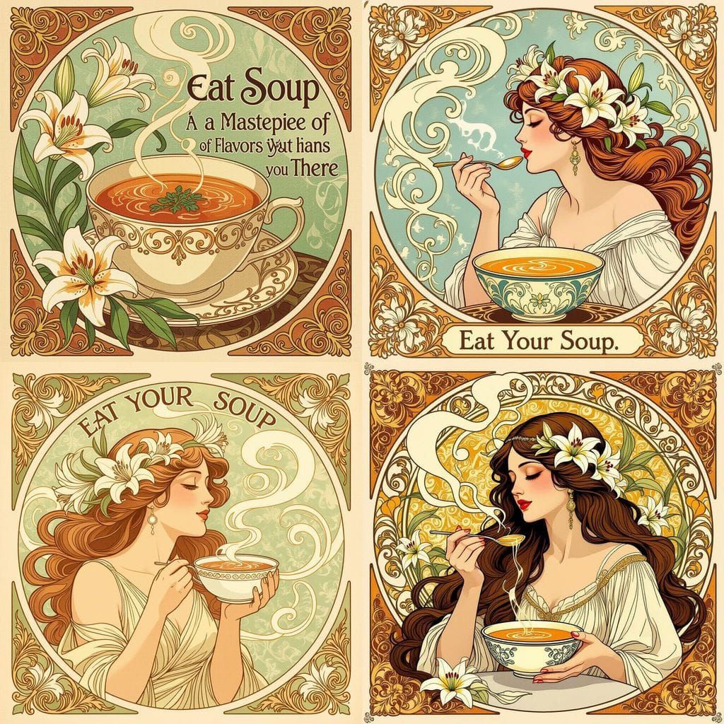 Art Nouveau Poem: Soup Comfort in Golden Dream
