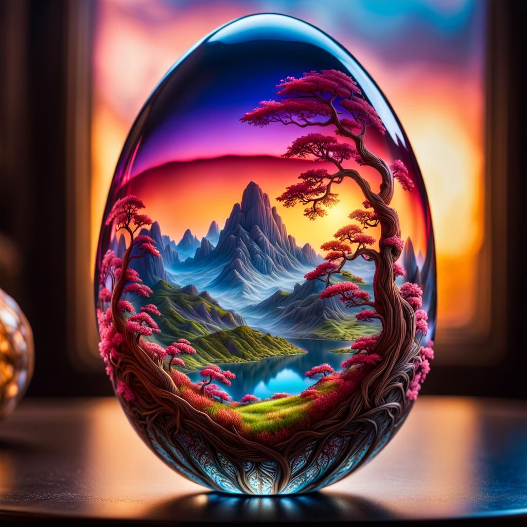 Transparent Fantasy Egg with Landscape Inside
