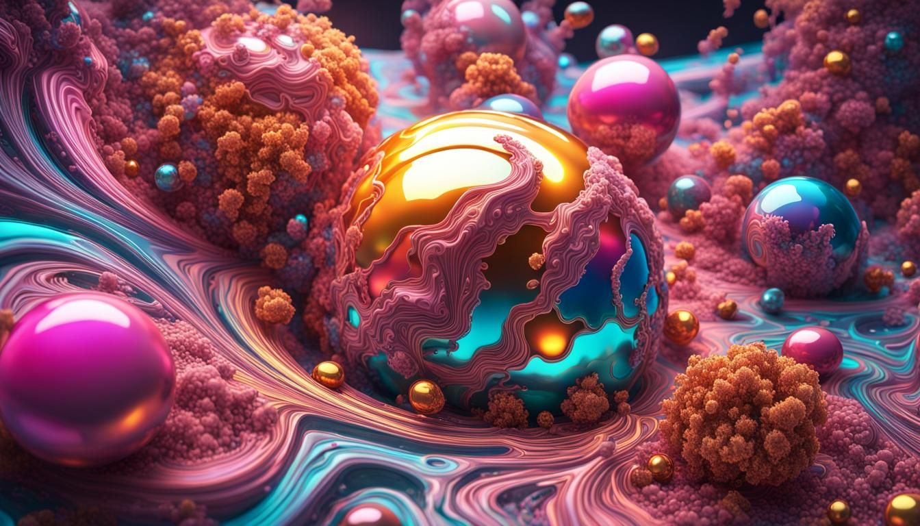 Melting Metallic Crystal Planet in Candy Art Style