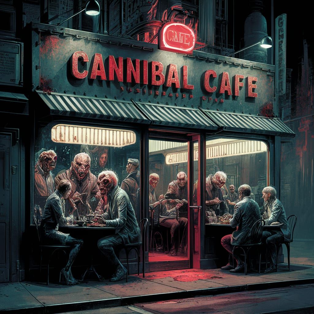 Dystopian Cannibal Cafe Comic Book Illustration
