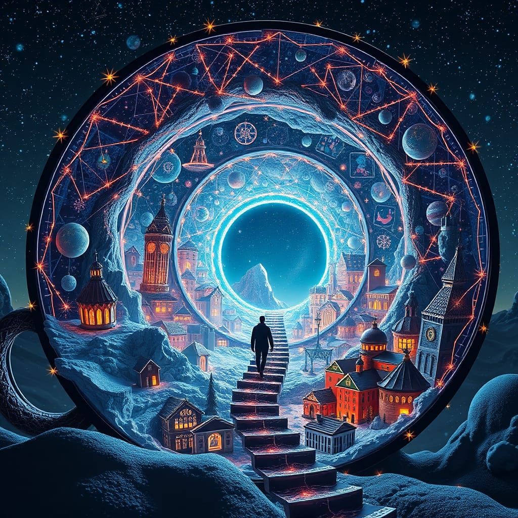 Surreal Christmas Teacup Portal to a Starry Galaxy