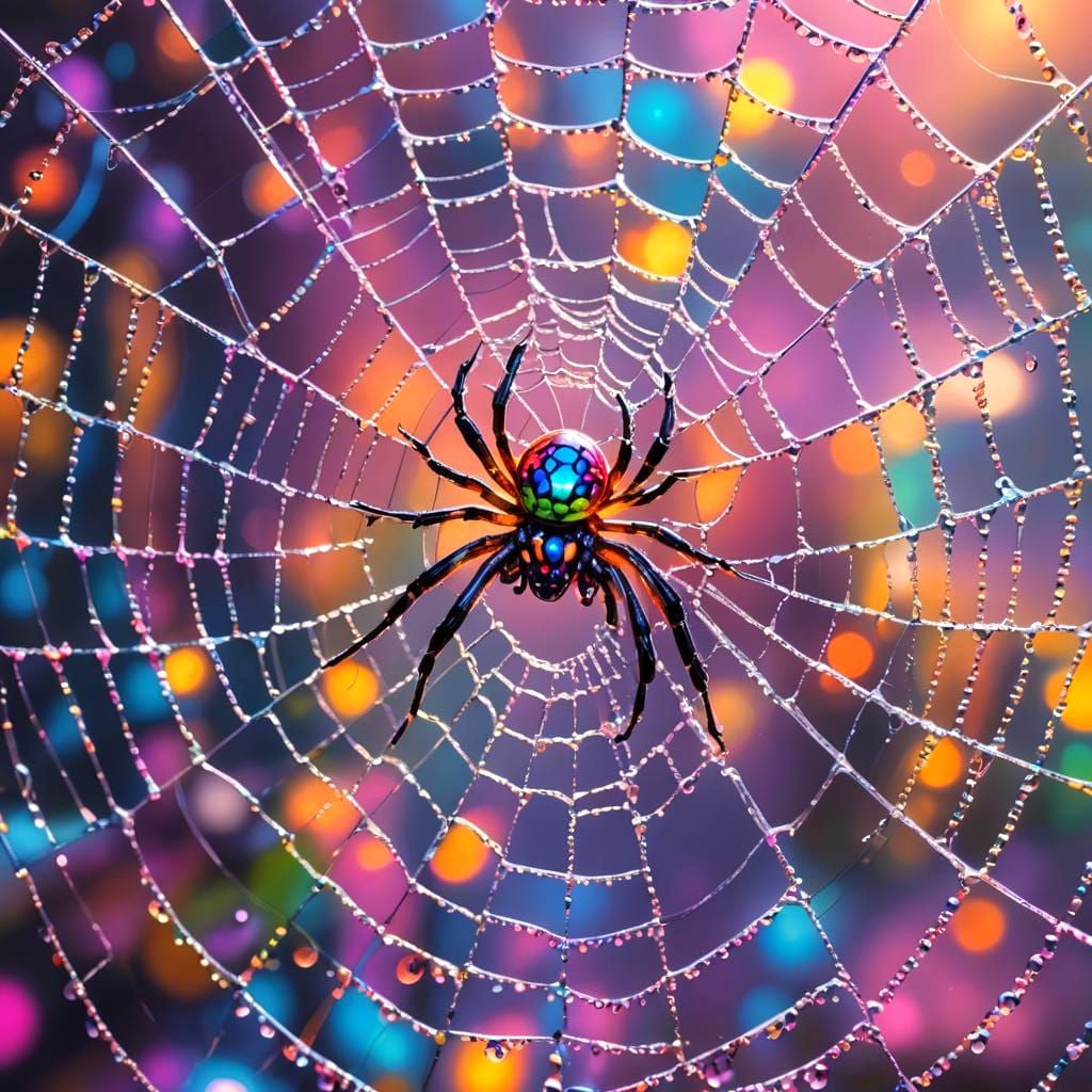 Lisa Frank Spider in Web: Fantastical Art