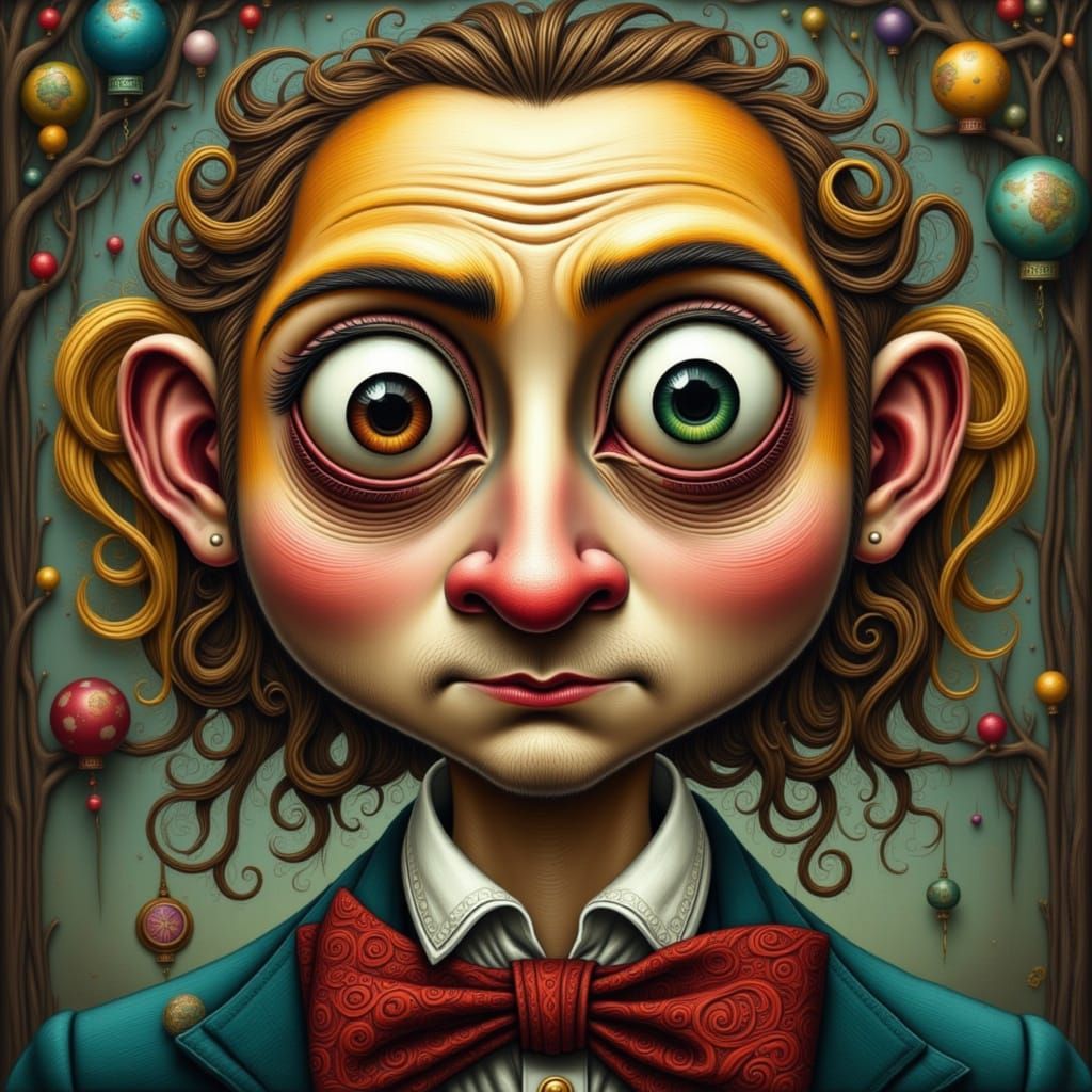 Man With Pie Eyes at a Bar in Whimsical Style