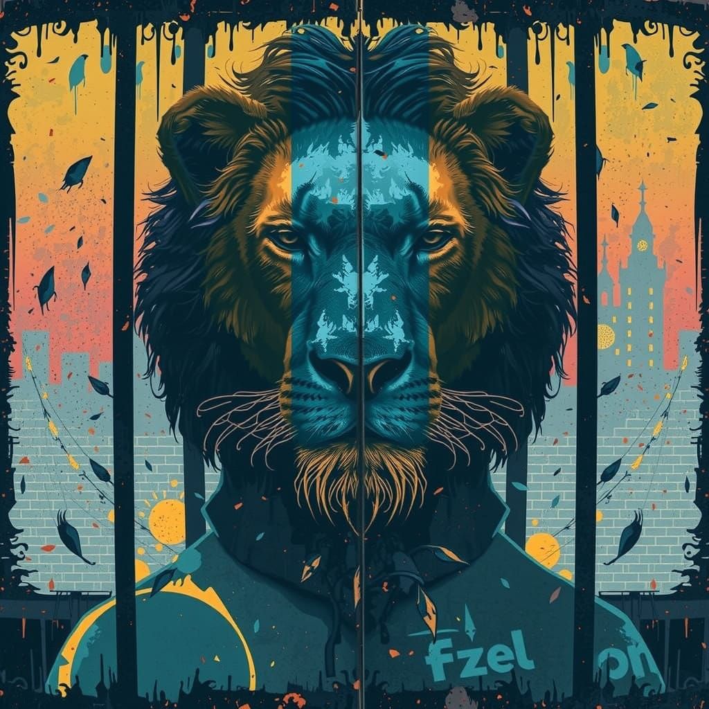 Amsterdam Lion in Banksy-Inspired Dystopian Graffiti Style