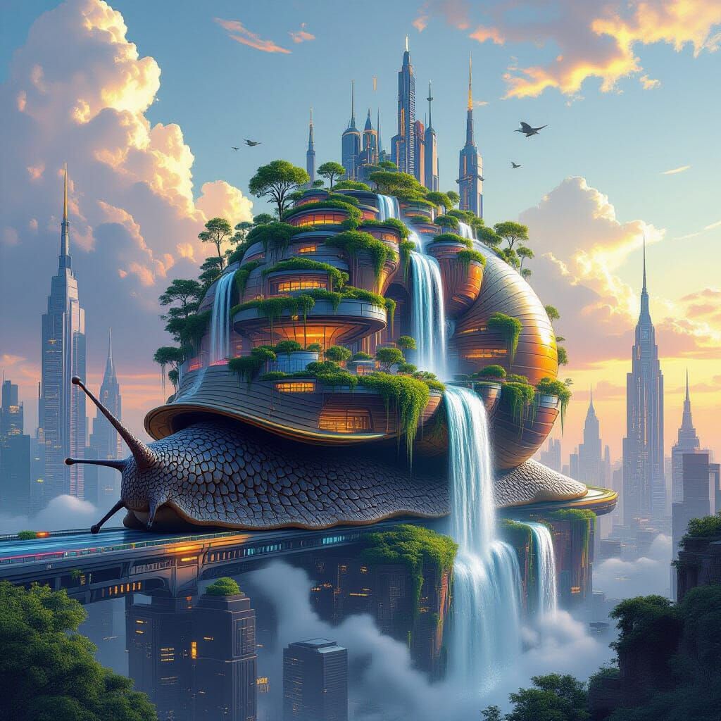 Giant Snail City Skyline: Nature Meets Sci-Fi Architecture