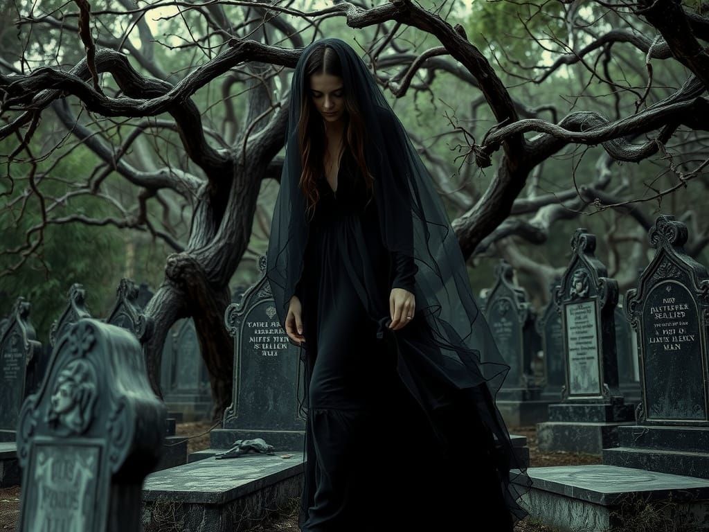 A Hauntingly Beautiful Woman Lost in Mourning