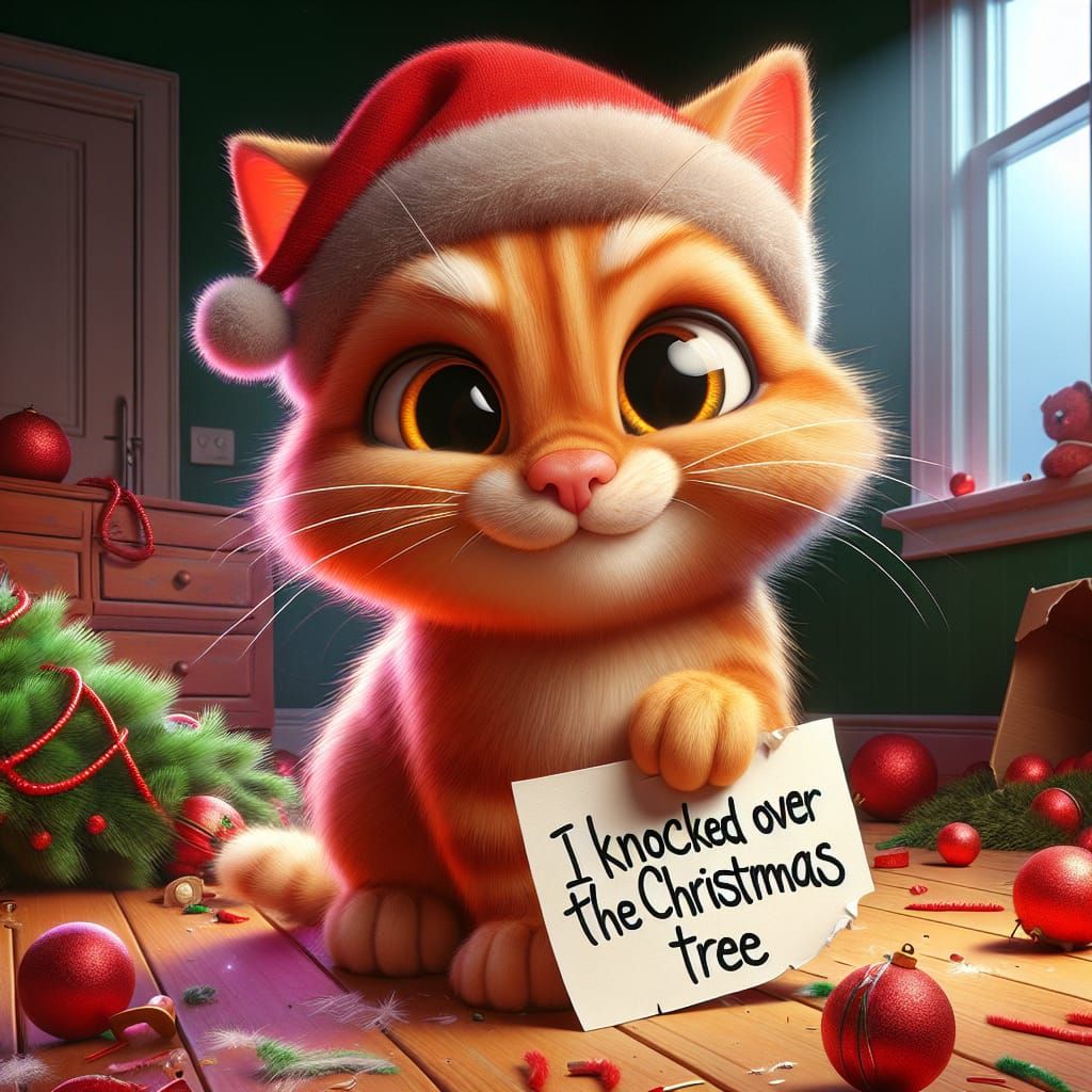 Playful Orange Cat in a Festive Cartoon Scene