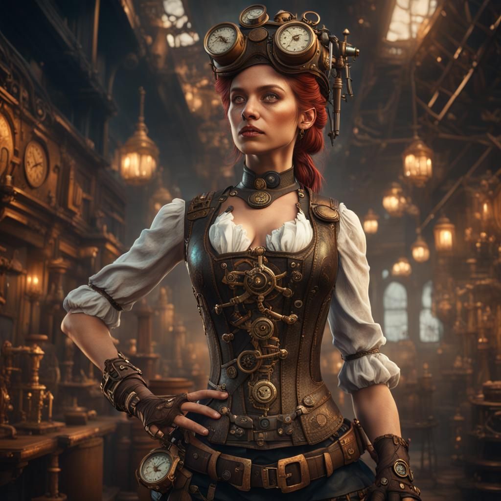 Steampunk Girl: Detailed Matte Painting in 8K
