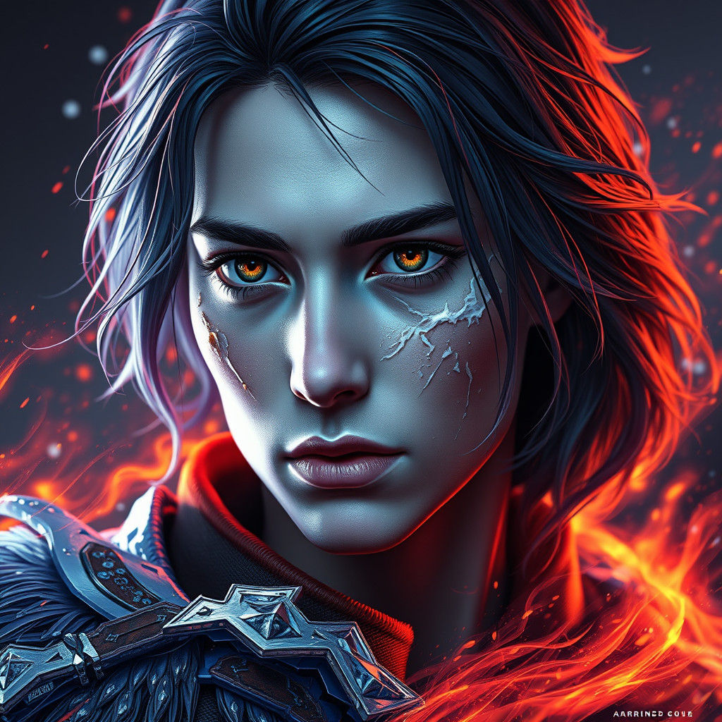 Fire and Ice Portrait in Hyperdetailed Style