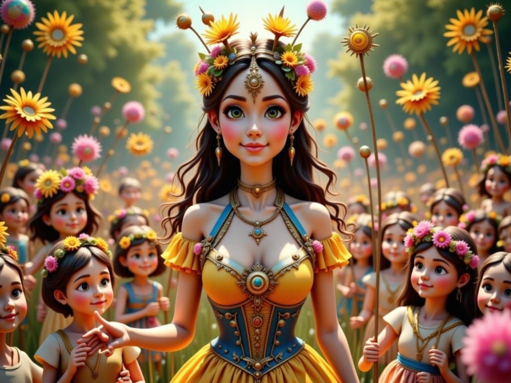 Victorian Princess Adorned in Floral Majesty