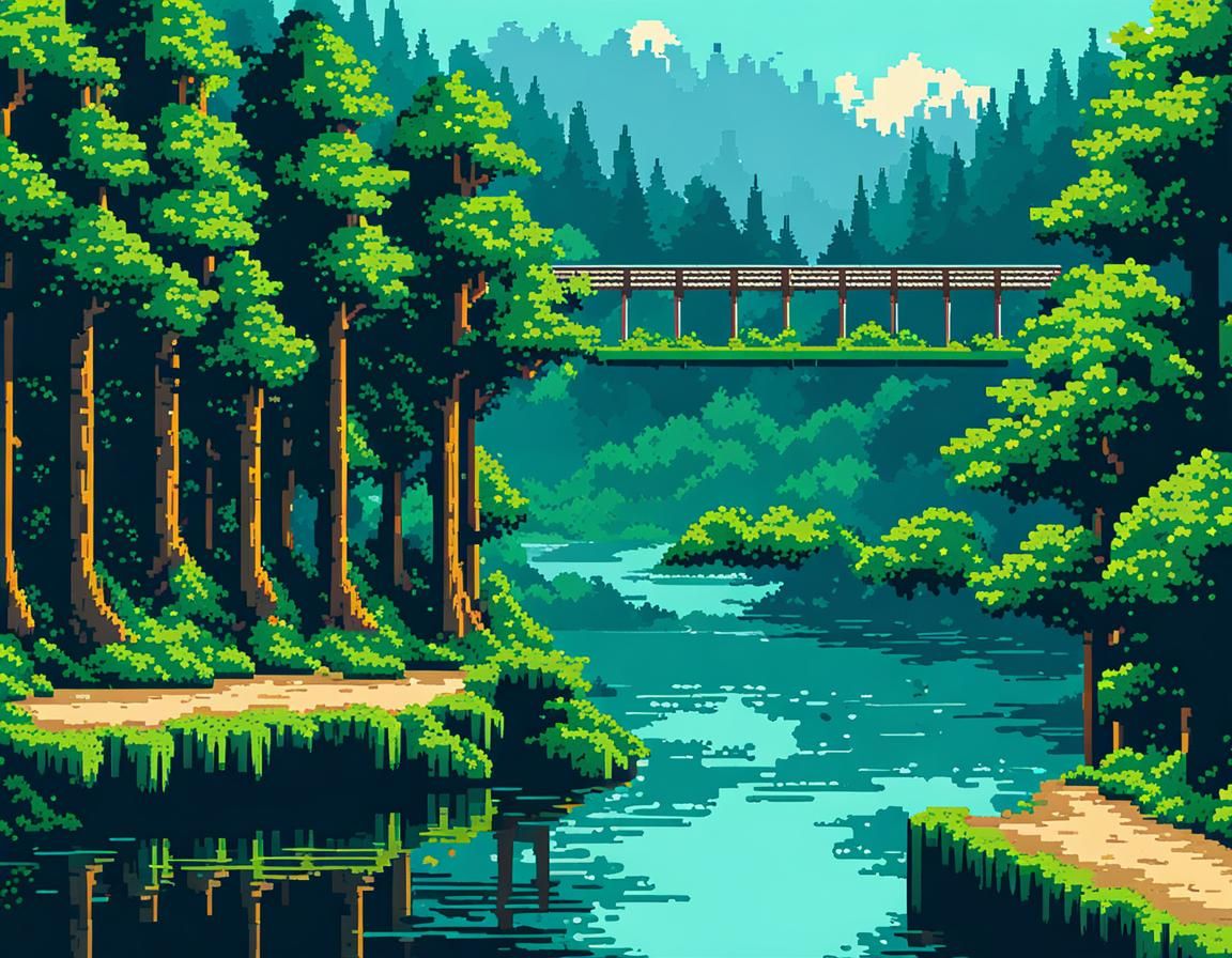 Secluded Bridge in Pixel Art Style