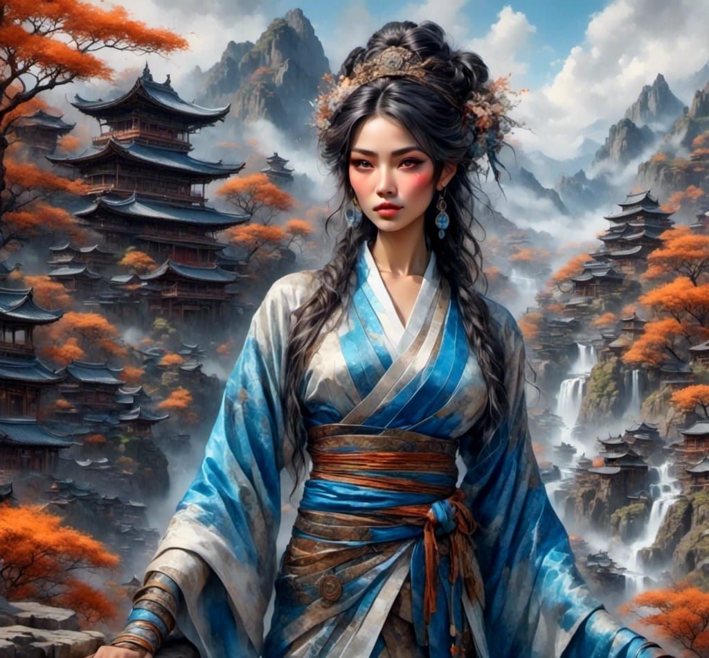 Japanese Sage in Traditional Clothing, Detailed Digital Art