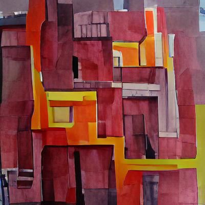 Abstract Gouache City Block Facade