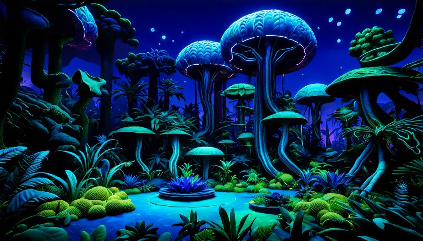 Lush Jungle with Neon Glow, Ernst Haeckel Inspired