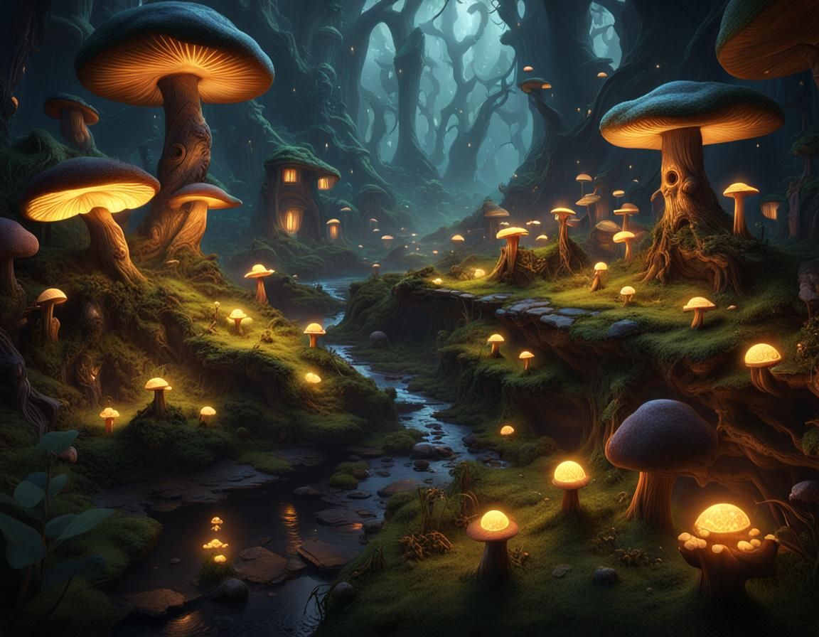 Bioluminescent Dwarven World: Fantasy Concept Art