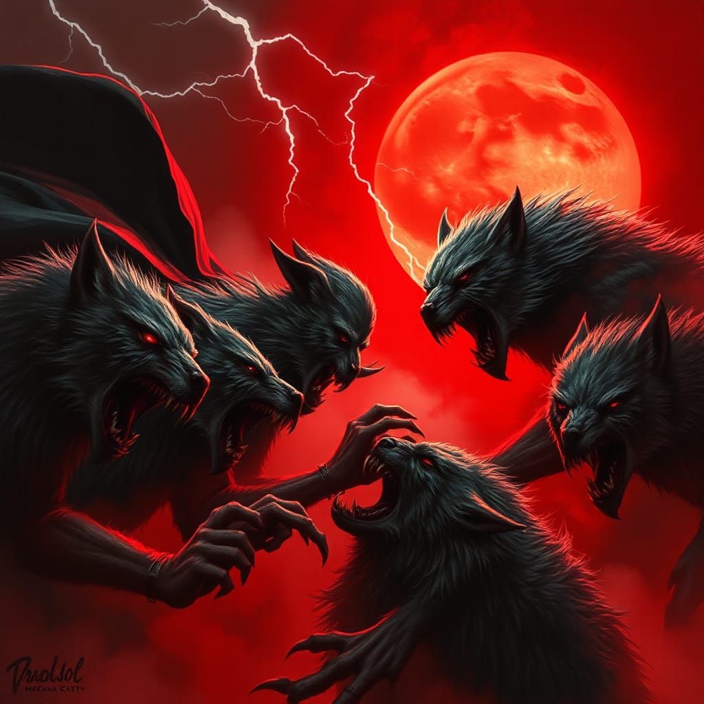 Werewolves vs Dracula: Epic Battle Under Red Moon