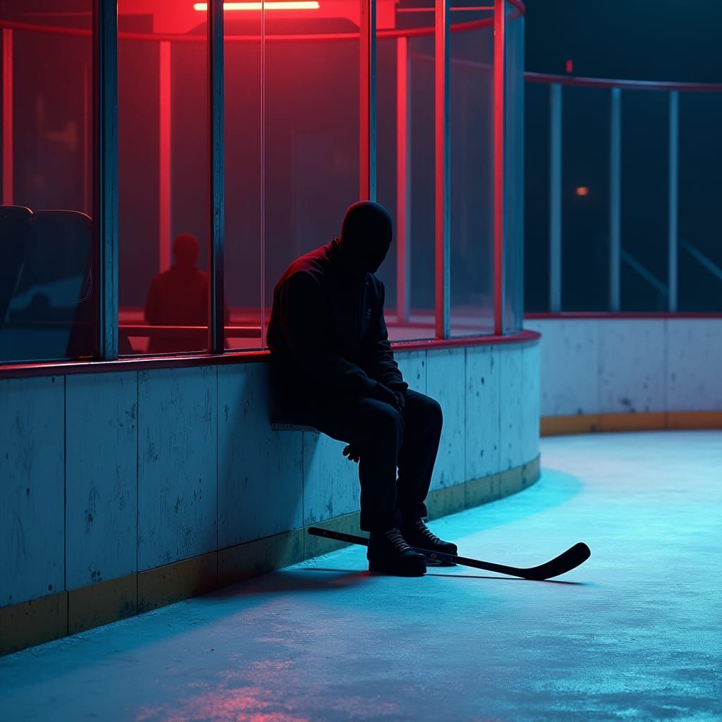 Hockey Player Silhouette in Penalty Box: Photorealistic Conc...