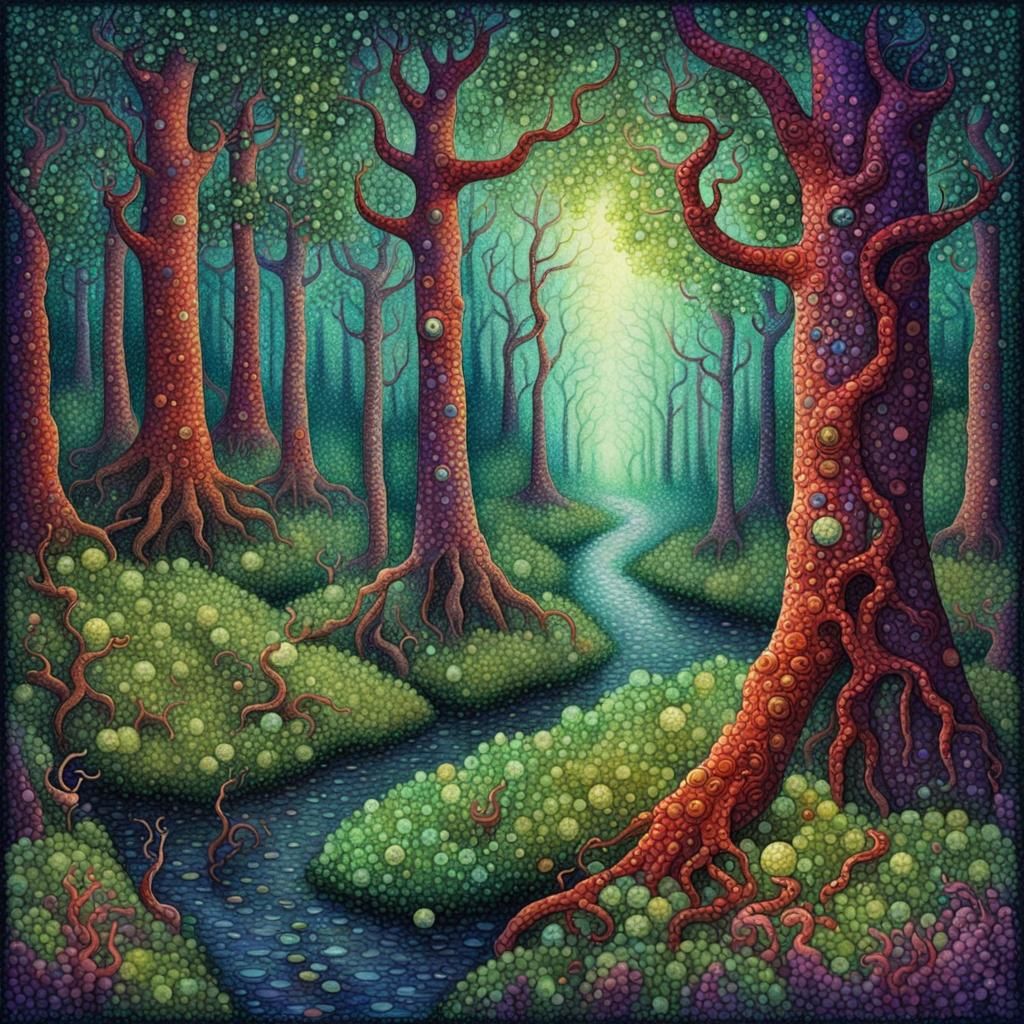 Eldritch Forest in Pointillist Style