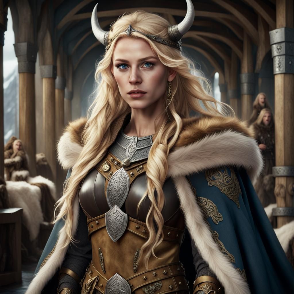Beautiful Viking Woman with Armor in Detailed Digital Art