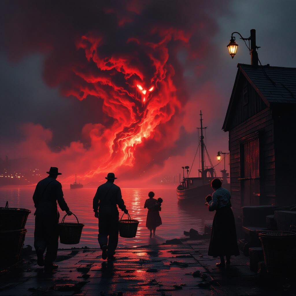Dark Fantasy Horror: Crimson Mist Overtakes Dockworkers