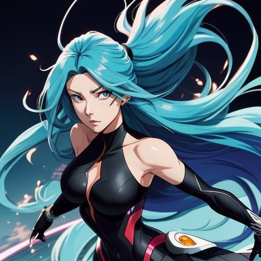 Manga Woman on Rooftop in Dynamic Cel-Shading Style