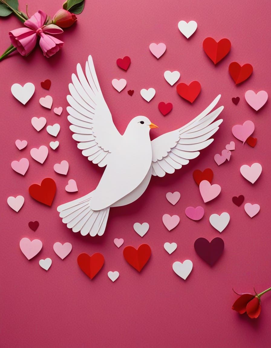 Romantic Valentine's Day Card with Dove and Hearts