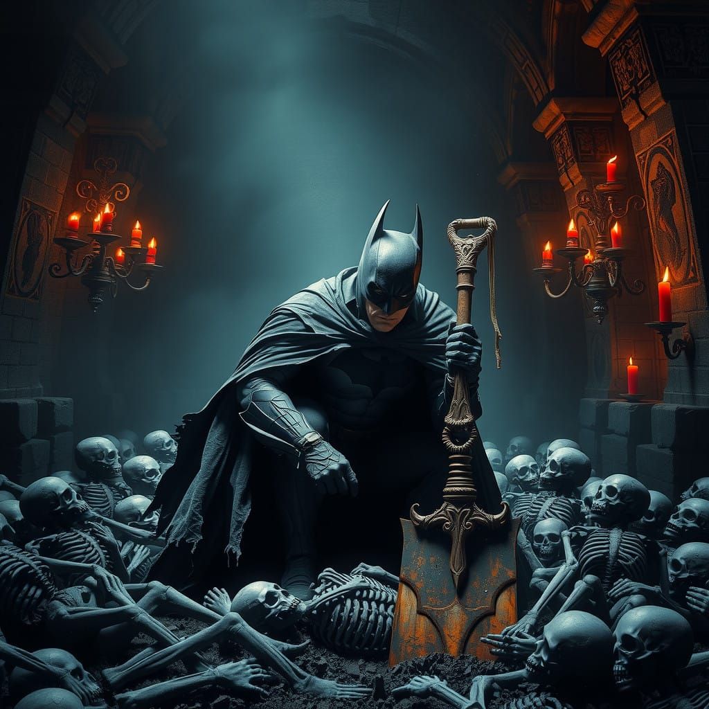 Gothic Batman Honors Ancient Skeletons in Cryptic Batcave