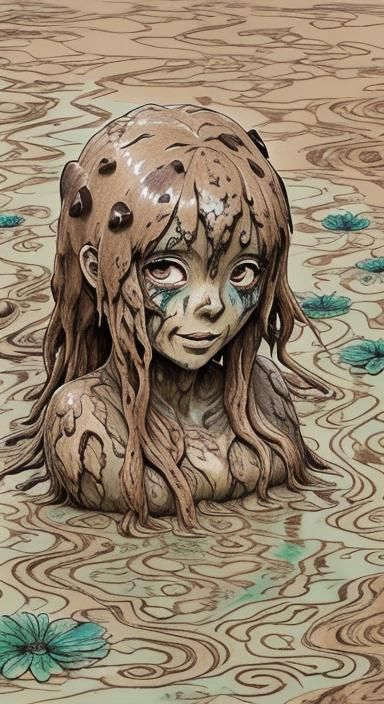 Sweet Mud Monster Girl with Swamp Flowers