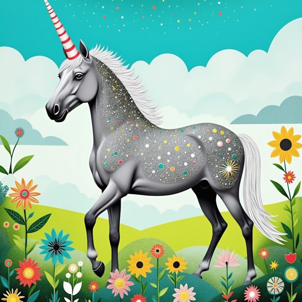 Whimsical Unicorn in a Lush Meadow